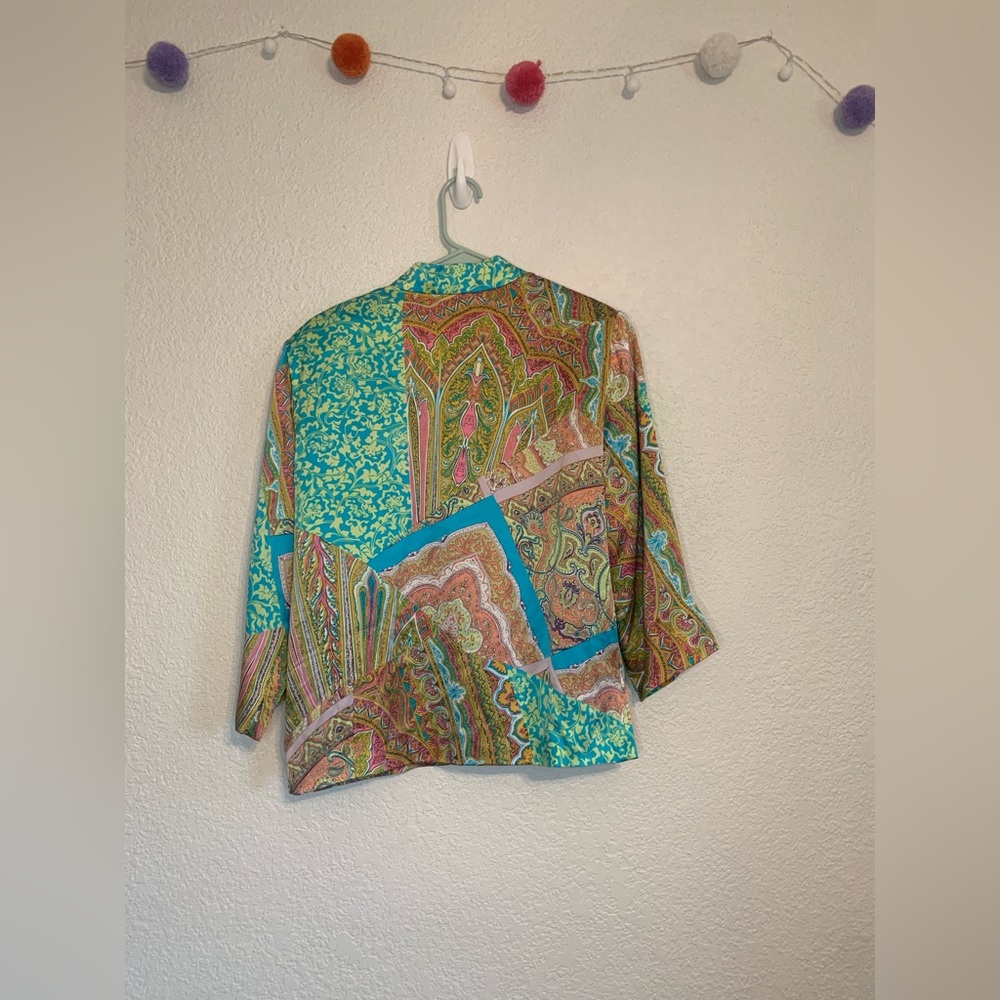 ILyse Hart Ltd Vintage Women Sz Large Silk Blazer Colorful Boho Paisley/Floral - Picture 7 of 8